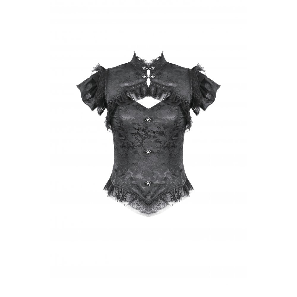 Dark in Love Women's Gothic Blouse Seraphine Lace Shoulder Top UK 8-18 - QHA UK