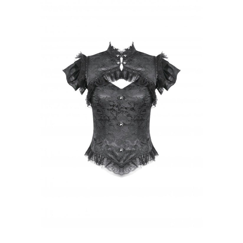 Dark in Love Women's Gothic Blouse Seraphine Lace Shoulder Top UK 8-18 - QHA UK