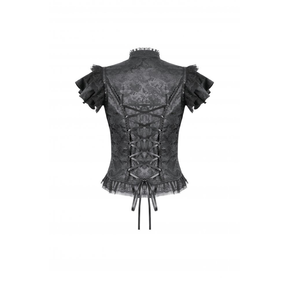 Dark in Love Women's Gothic Blouse Seraphine Lace Shoulder Top UK 8-18 - QHA UK