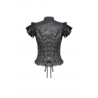 Dark in Love Women's Gothic Blouse Seraphine Lace Shoulder Top UK 8-18 - QHA UK