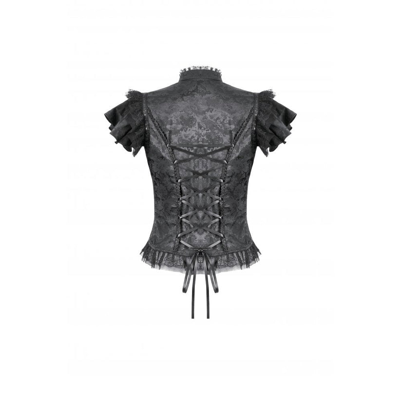 Dark in Love Women's Gothic Blouse Seraphine Lace Shoulder Top UK 8-18 - QHA UK