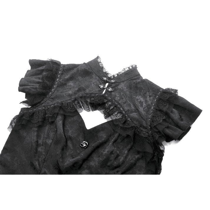 Dark in Love Women's Gothic Blouse Seraphine Lace Shoulder Top UK 8-18 - QHA UK
