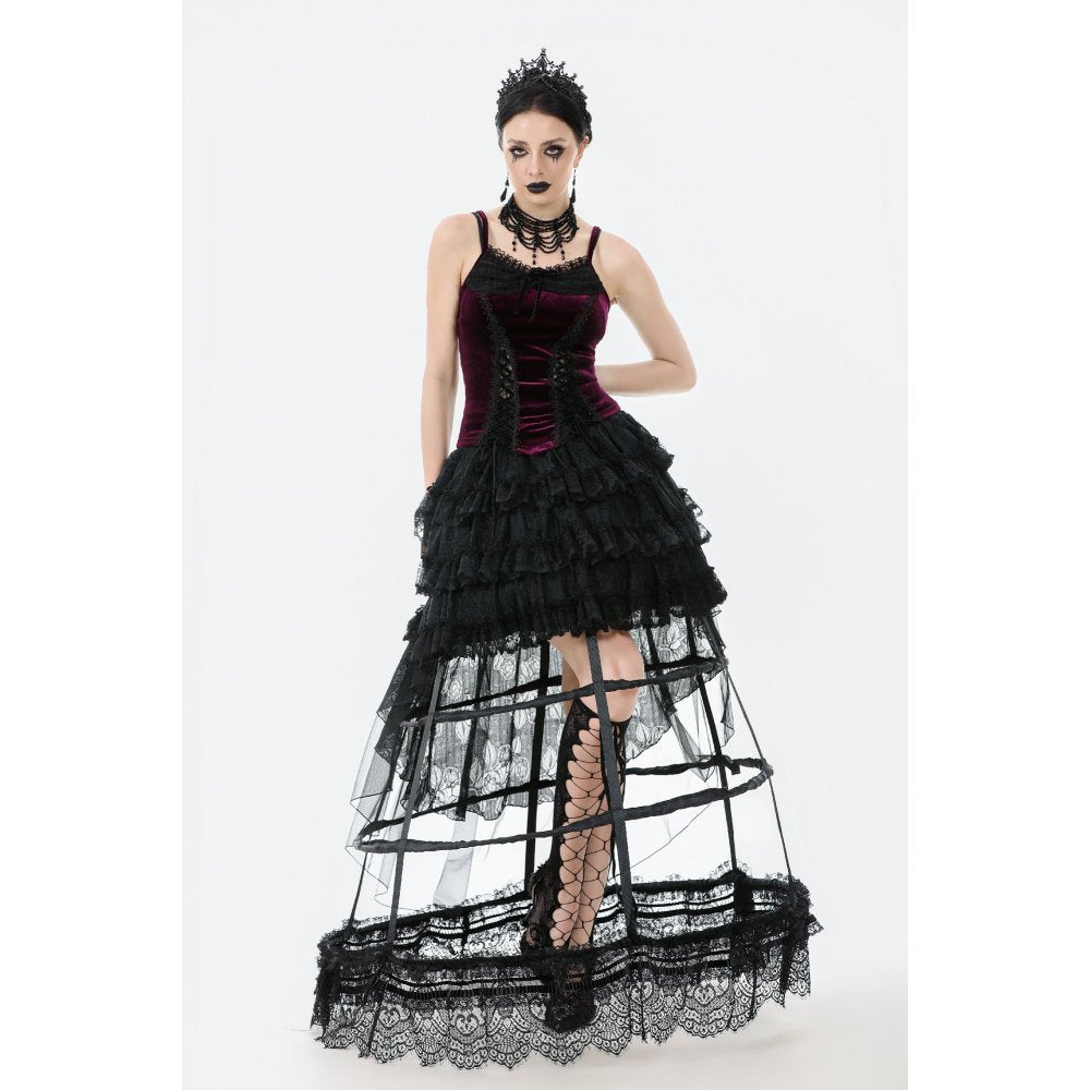Dark in Love Women's Corset Top Serilda Velvet Lace in Wine Red - QHA UK