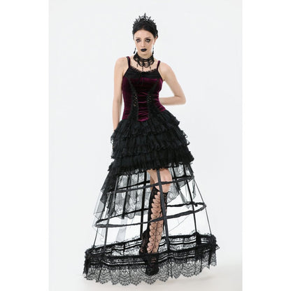Dark in Love Women's Corset Top Serilda Velvet Lace in Wine Red - QHA UK
