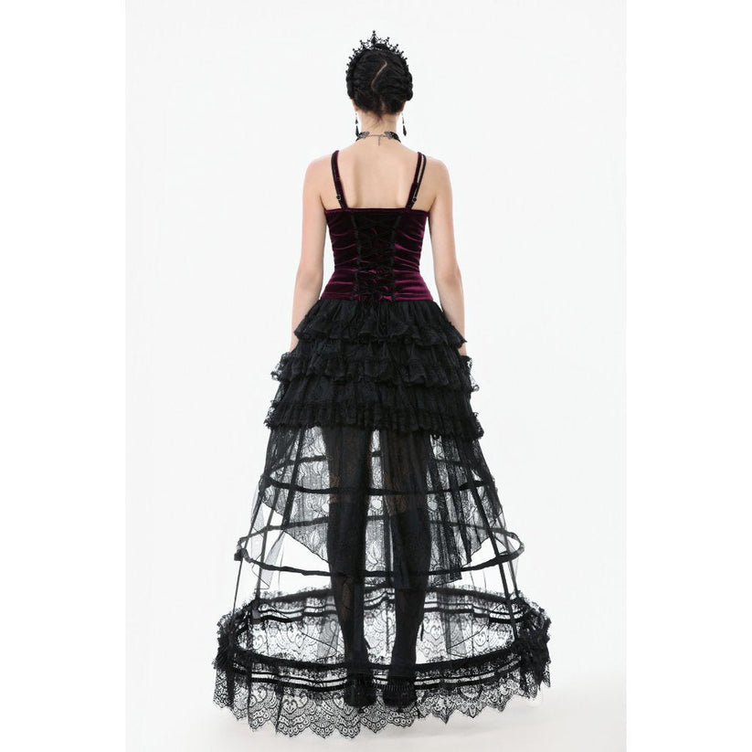 Dark in Love Women's Corset Top Serilda Velvet Lace in Wine Red - QHA UK