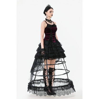 Dark in Love Women's Corset Top Serilda Velvet Lace in Wine Red - QHA UK