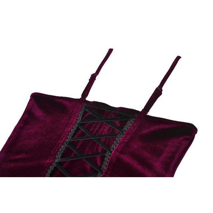 Dark in Love Women's Corset Top Serilda Velvet Lace in Wine Red - QHA UK