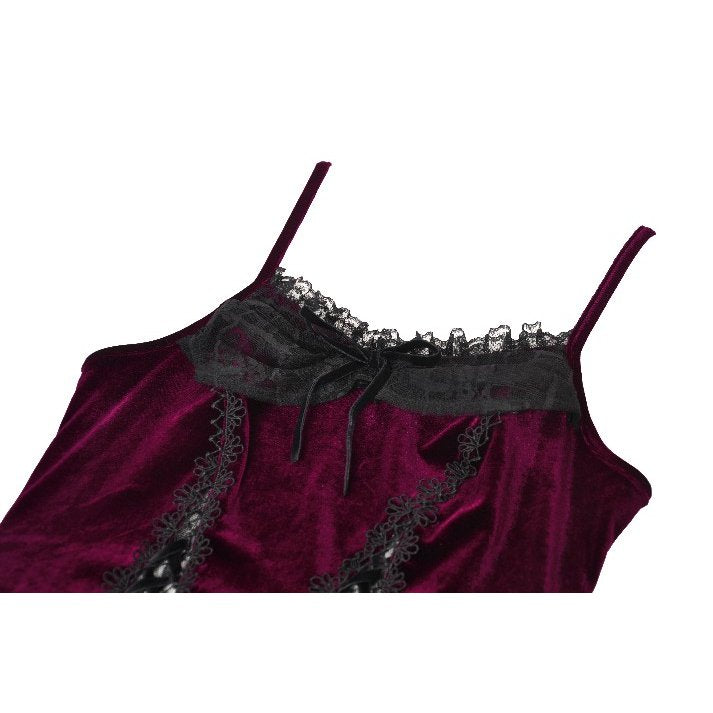Dark in Love Women's Corset Top Serilda Velvet Lace in Wine Red - QHA UK