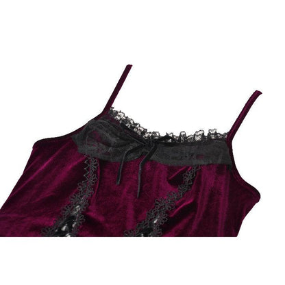 Dark in Love Women's Corset Top Serilda Velvet Lace in Wine Red - QHA UK
