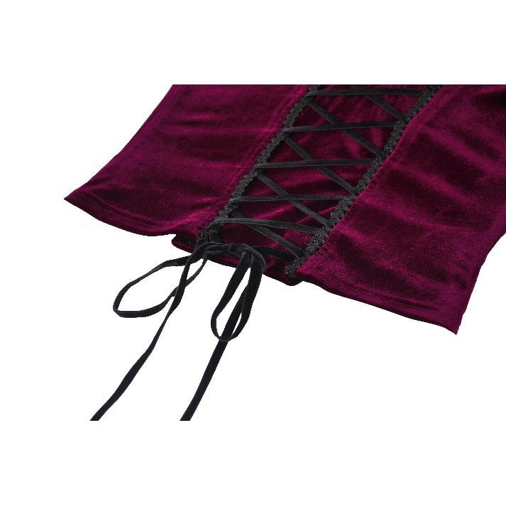 Dark in Love Women's Corset Top Serilda Velvet Lace in Wine Red - QHA UK