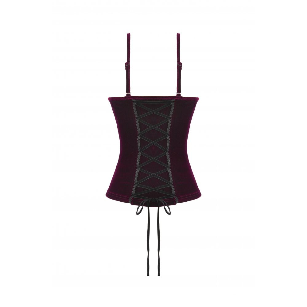 Dark in Love Women's Corset Top Serilda Velvet Lace in Wine Red - QHA UK