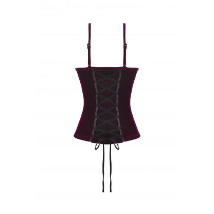 Dark in Love Women's Corset Top Serilda Velvet Lace in Wine Red - QHA UK