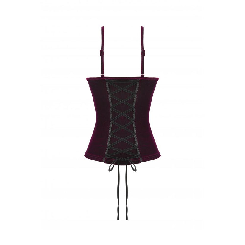Dark in Love Women's Corset Top Serilda Velvet Lace in Wine Red - QHA UK