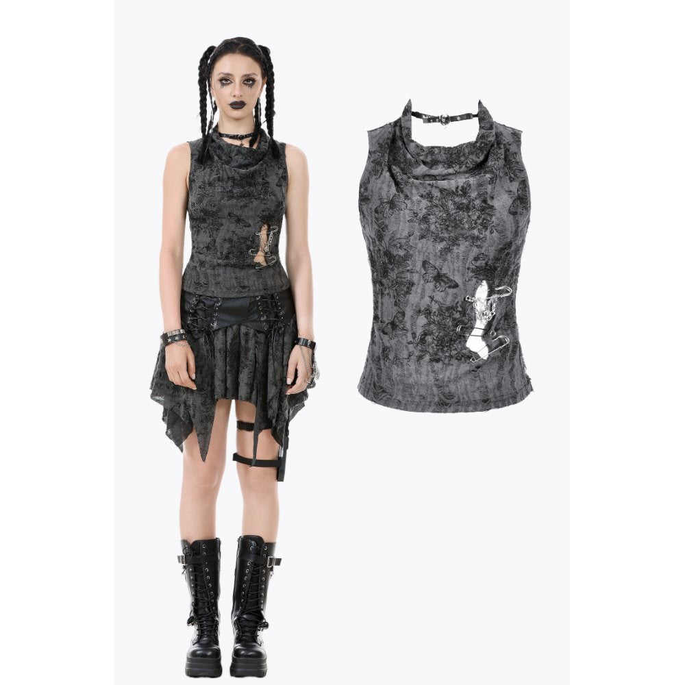 Dark in Love Women's Gothic Vest Top Shredded Butterfly Print Halter - QHA UK