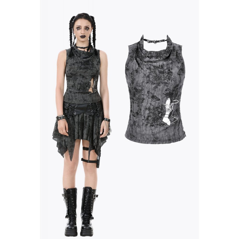 Dark in Love Women's Gothic Vest Top Shredded Butterfly Print Halter - QHA UK