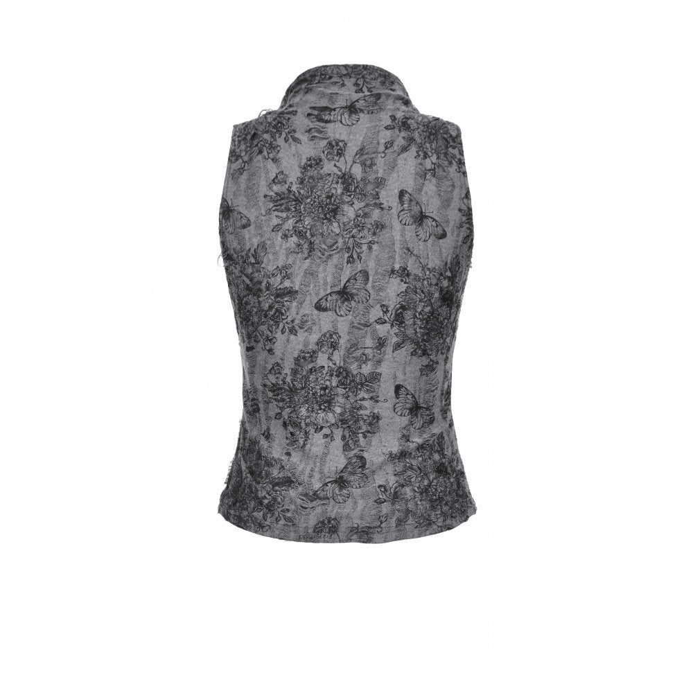 Dark in Love Women's Gothic Vest Top Shredded Butterfly Print Halter - Pattern Detail - QHA UK