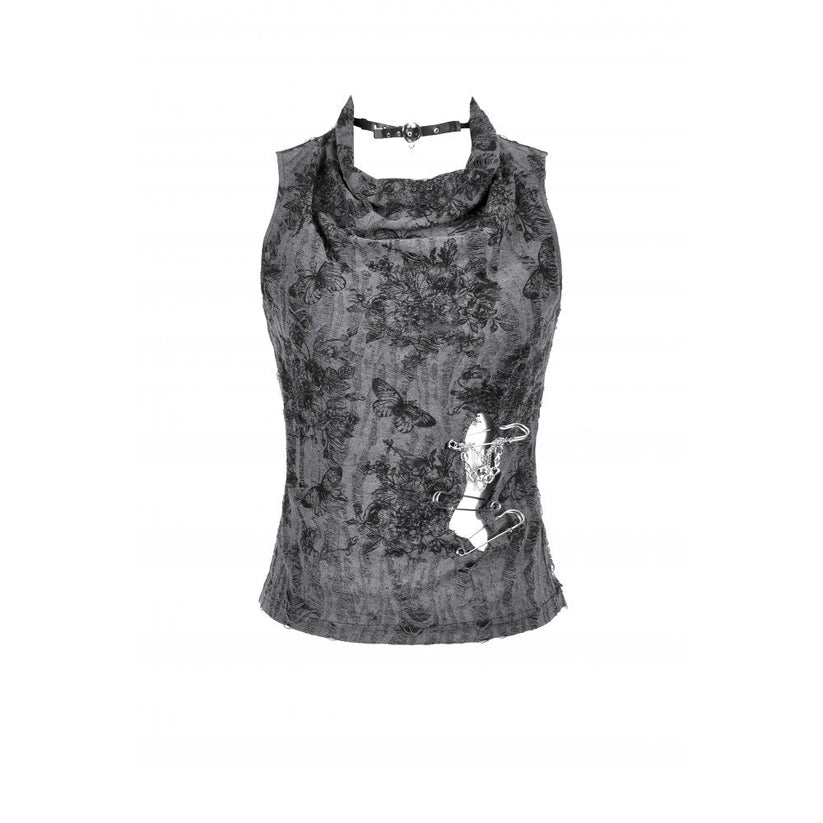 Dark in Love Women's Gothic Vest Top Shredded Butterfly Print Halter - Pattern Detail - QHA UK