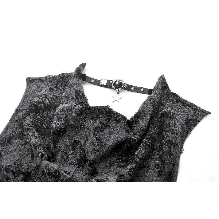Dark in Love Women's Gothic Vest Top Shredded Butterfly Print Halter - Pattern Detail - QHA UK