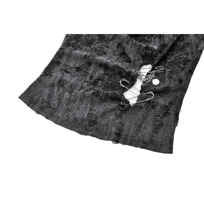 Dark in Love Women's Gothic Vest Top Shredded Butterfly Print Halter - Pattern Detail - QHA UK