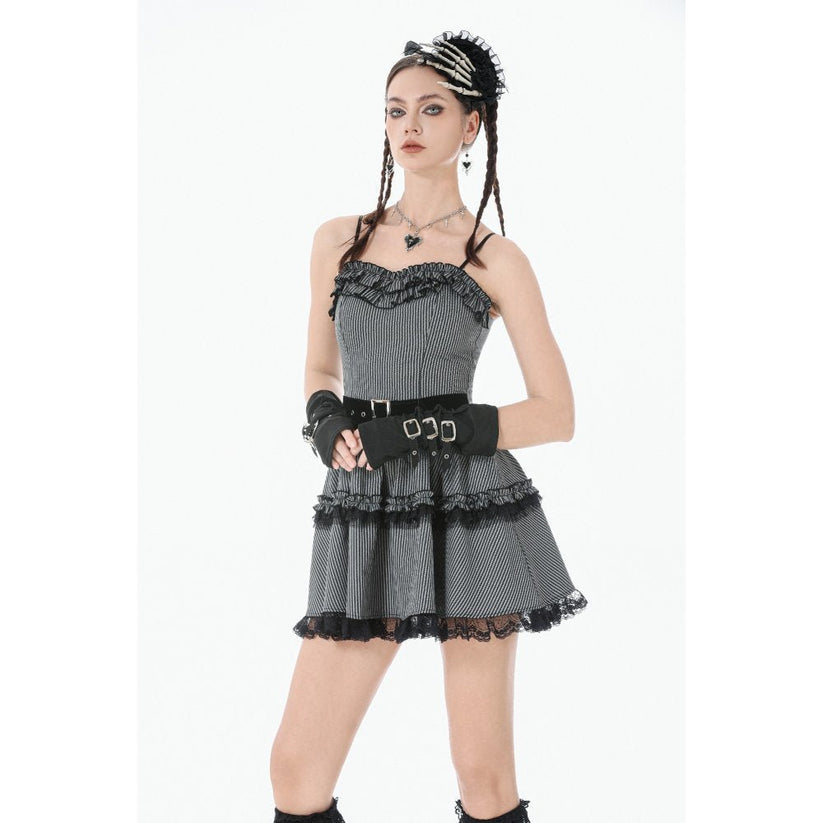 Dark in Love Gothic Mini Dress Striped UK 8-18 - QHA UK