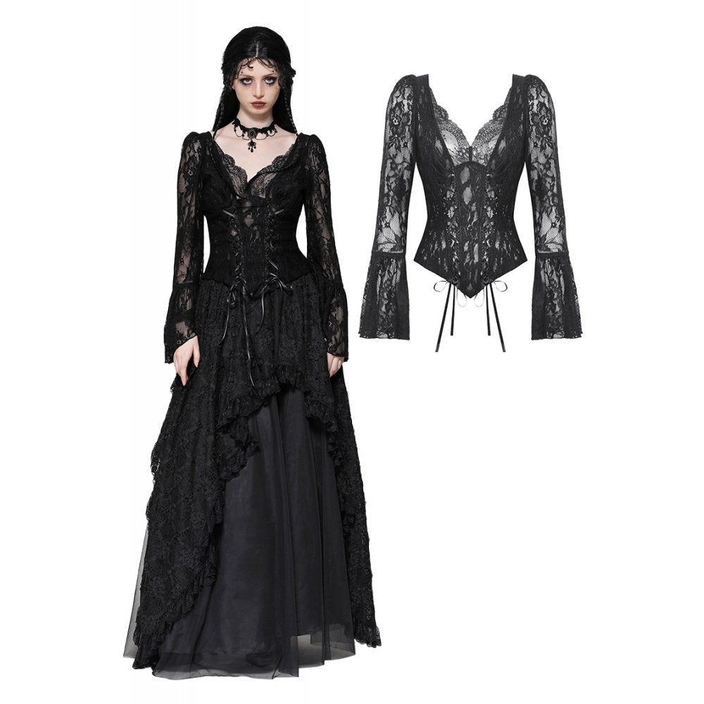 Dark in Love Gothic Top Tamsin Lace V-Neck UK 6-18 - QHA UK
