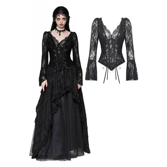 Dark in Love Gothic Top Tamsin Lace V-Neck UK 6-18 - QHA UK