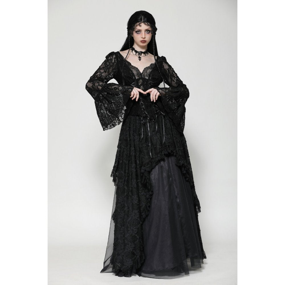 Dark in Love Gothic Top Tamsin Lace V-Neck UK 6-18 - Collar Detail - QHA UK