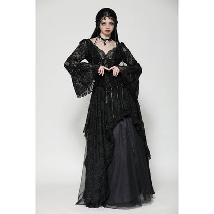Dark in Love Gothic Top Tamsin Lace V-Neck UK 6-18 - Collar Detail - QHA UK