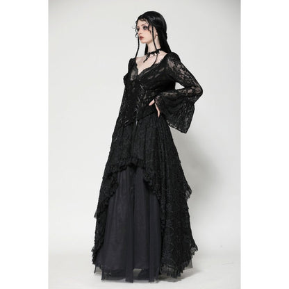 Dark in Love Gothic Top Tamsin Lace V-Neck UK 6-18 - Collar Detail - QHA UK