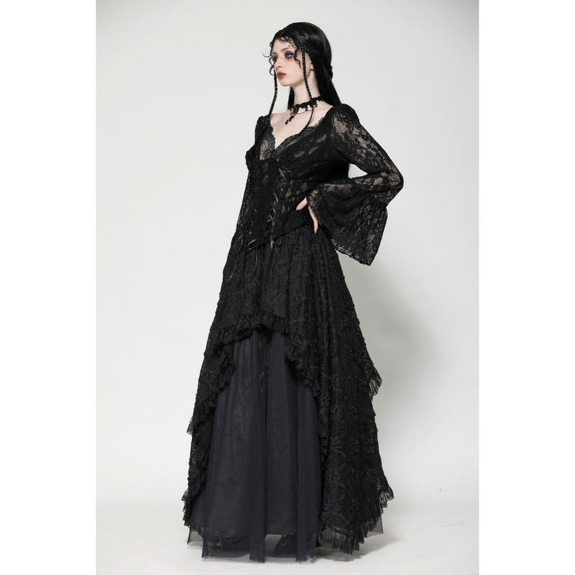 Dark in Love Gothic Top Tamsin Lace V-Neck UK 6-18 - Collar Detail - QHA UK