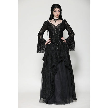 Dark in Love Gothic Top Tamsin Lace V-Neck UK 6-18 - Collar Detail - QHA UK