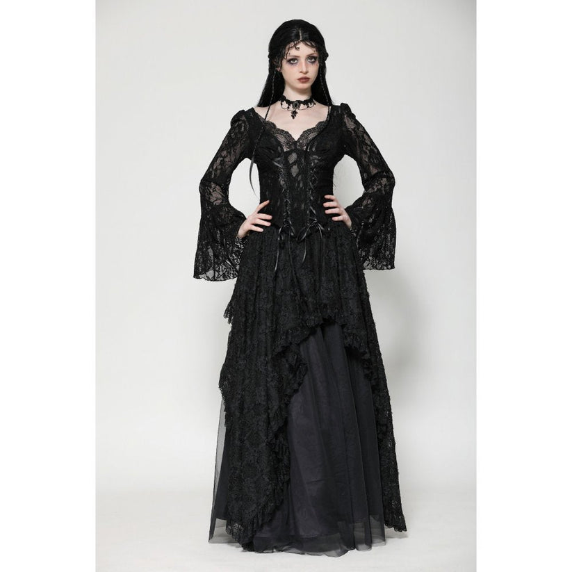 Dark in Love Gothic Top Tamsin Lace V-Neck UK 6-18 - Collar Detail - QHA UK