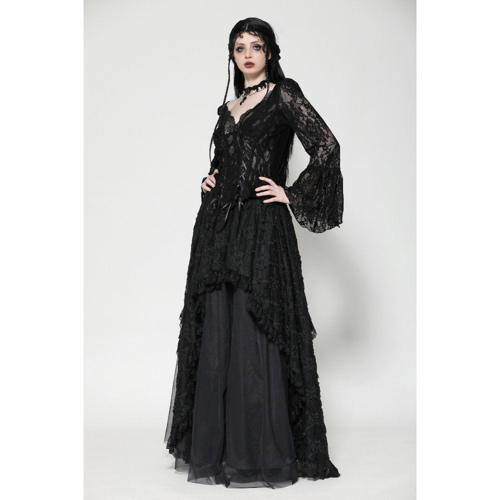 Dark in Love Gothic Top Tamsin Lace V-Neck UK 6-18 - Collar Detail - QHA UK