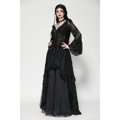 Dark in Love Gothic Top Tamsin Lace V-Neck UK 6-18 - Collar Detail - QHA UK
