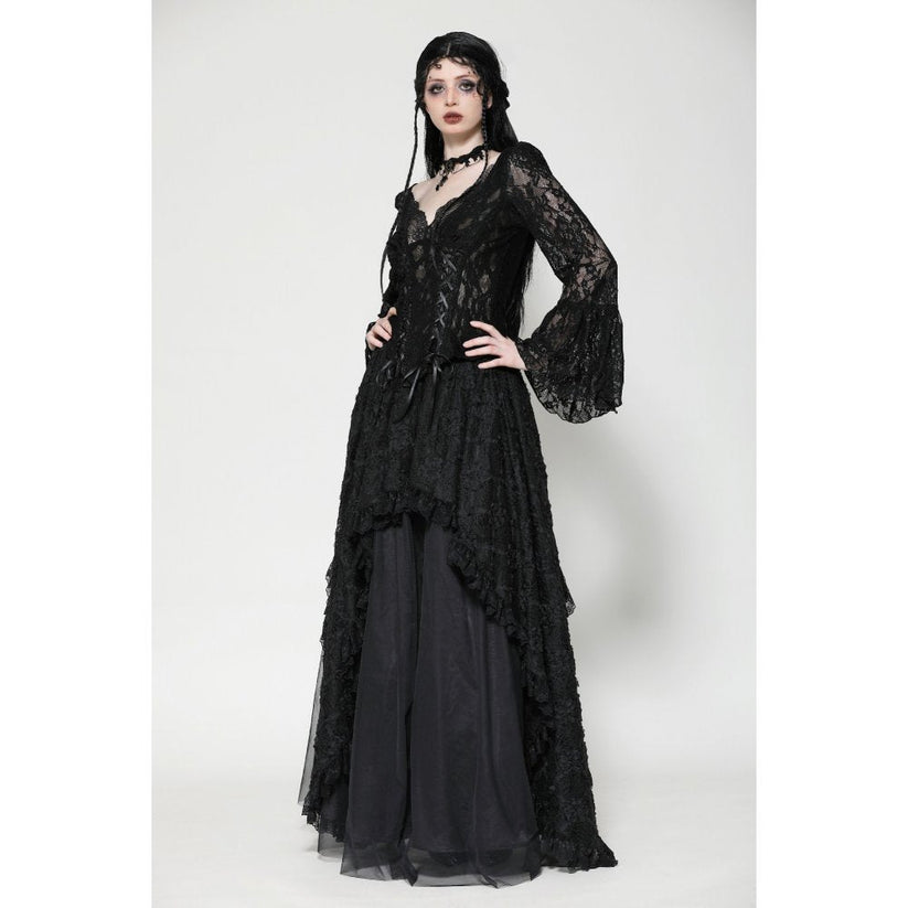 Dark in Love Gothic Top Tamsin Lace V-Neck UK 6-18 - Collar Detail - QHA UK