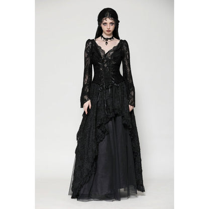 Dark in Love Gothic Top Tamsin Lace V-Neck UK 6-18 - Collar Detail - QHA UK