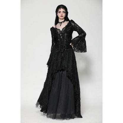 Dark in Love Gothic Top Tamsin Lace V-Neck UK 6-18 - Collar Detail - QHA UK