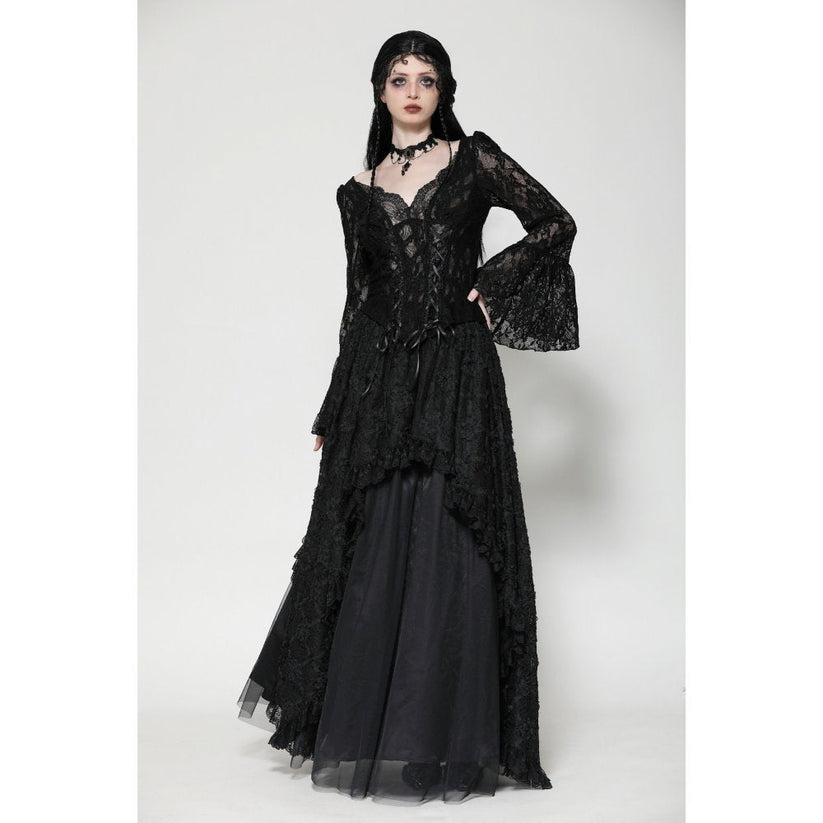 Dark in Love Gothic Top Tamsin Lace V-Neck UK 6-18 - Collar Detail - QHA UK