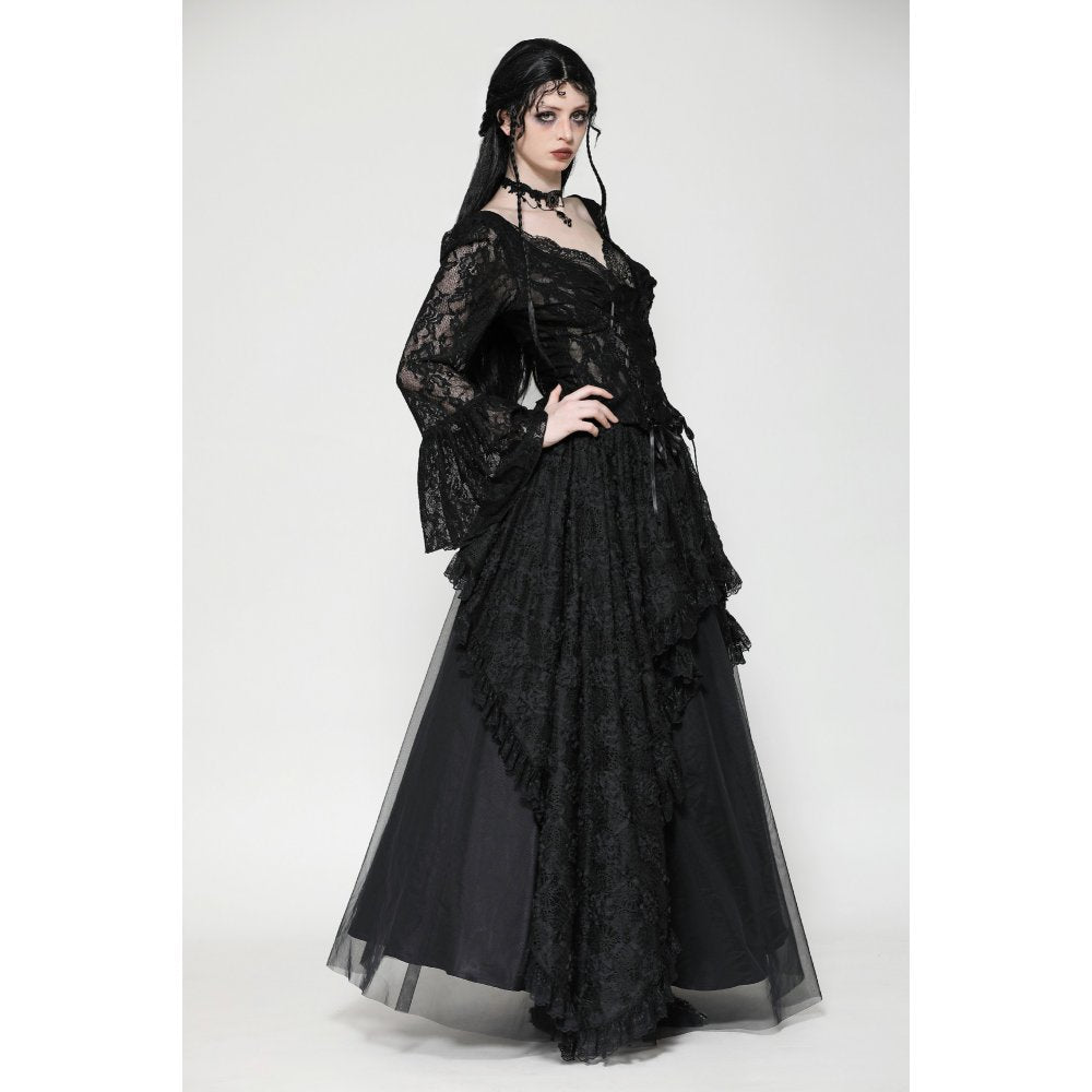 Dark in Love Gothic Top Tamsin Lace V-Neck UK 6-18 - Collar Detail - QHA UK