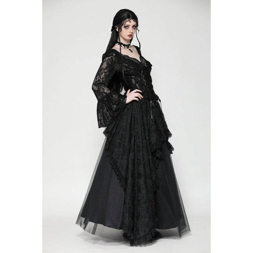 Dark in Love Gothic Top Tamsin Lace V-Neck UK 6-18 - Collar Detail - QHA UK