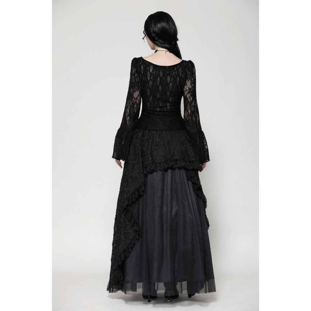 Dark in Love Gothic Top Tamsin Lace V-Neck UK 6-18 - Collar Detail - QHA UK