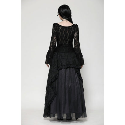 Dark in Love Gothic Top Tamsin Lace V-Neck UK 6-18 - Collar Detail - QHA UK