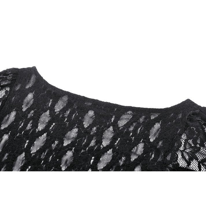 Dark in Love Gothic Top Tamsin Lace V-Neck UK 6-18 - Collar Detail - QHA UK