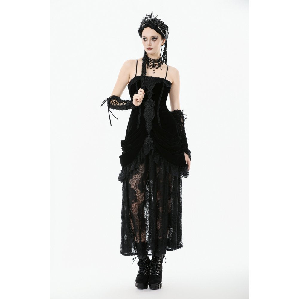 Dark in Love Maxi Dress Vampiress Royal Velvet and Lace UK 8-18 - QHA UK