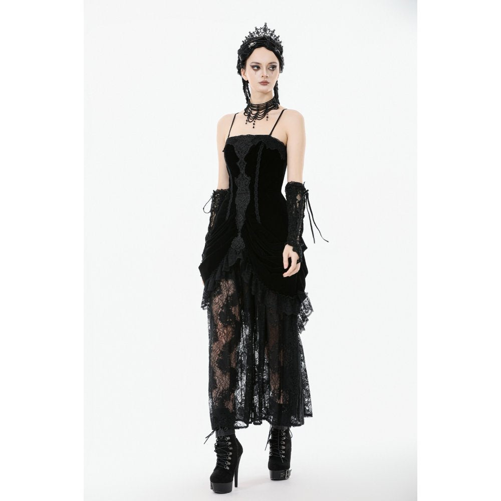Dark in Love Maxi Dress Vampiress Royal Velvet and Lace UK 8-18 - QHA UK