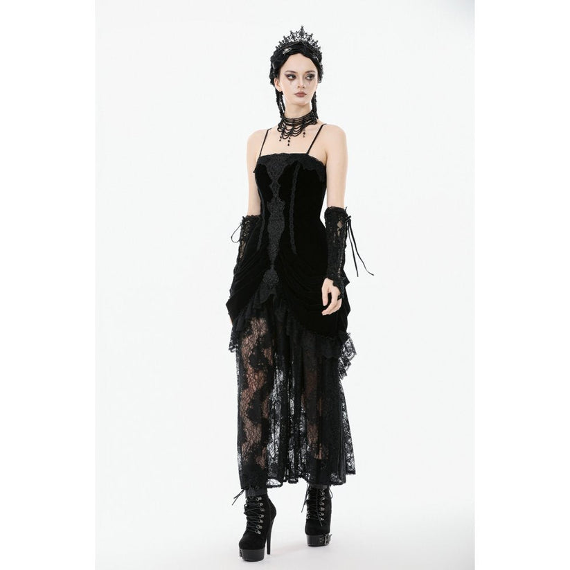 Dark in Love Maxi Dress Vampiress Royal Velvet and Lace UK 8-18 - QHA UK