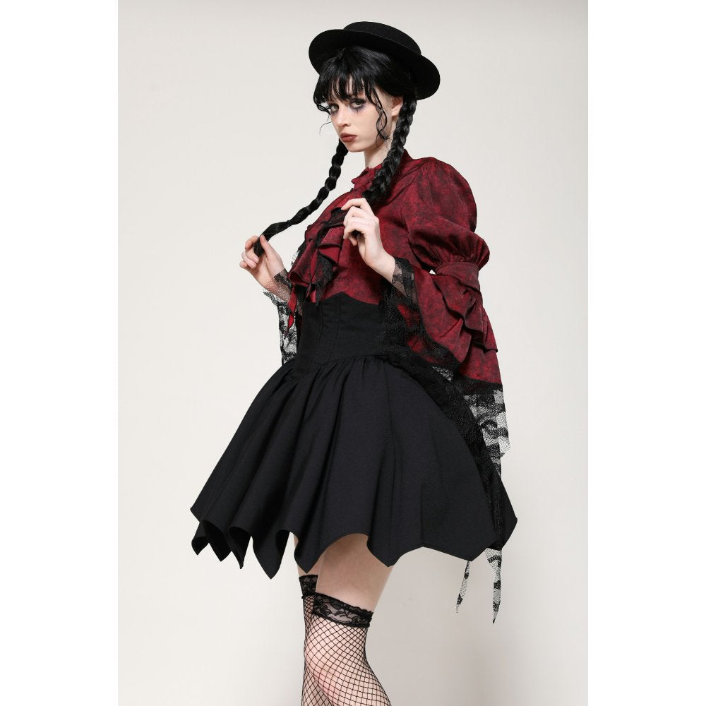 Dark in Love Blouse Vampiretta Red Distressed Effect Frilly UK 8-18 - QHA UK