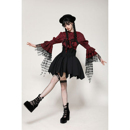 Dark in Love Blouse Vampiretta Red Distressed Effect Frilly UK 8-18 - QHA UK