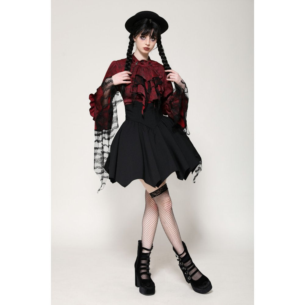 Dark in Love Blouse Vampiretta Red Distressed Effect Frilly UK 8-18 - QHA UK