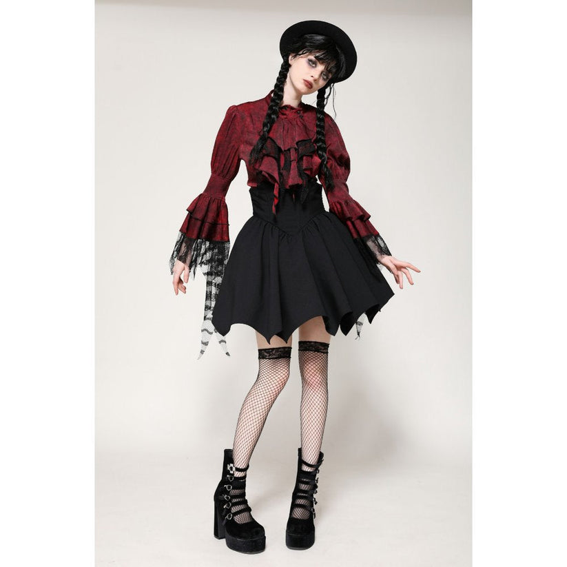 Dark in Love Blouse Vampiretta Red Distressed Effect Frilly UK 8-18 - QHA UK